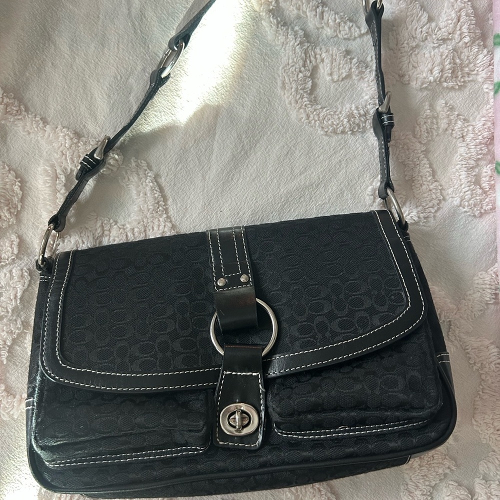 Coach Black Signature Leather Satchel
